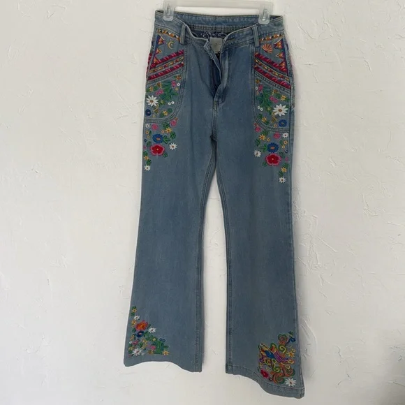 Spell Wanderlust Embroidered Denim Blue Jeans - Large - Picture 4 of 7